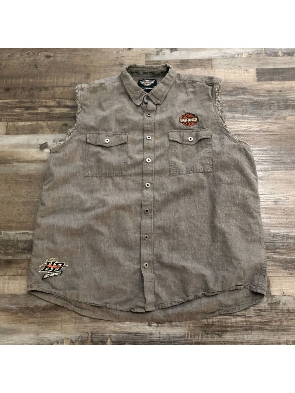 Harley Davidson Mens 3XL Gray Button Up Sleeveless Embroidered Shirt